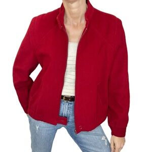 Vintage 70s Sportswear by Louben Montreal red zip up felt moto bomber jacket 13